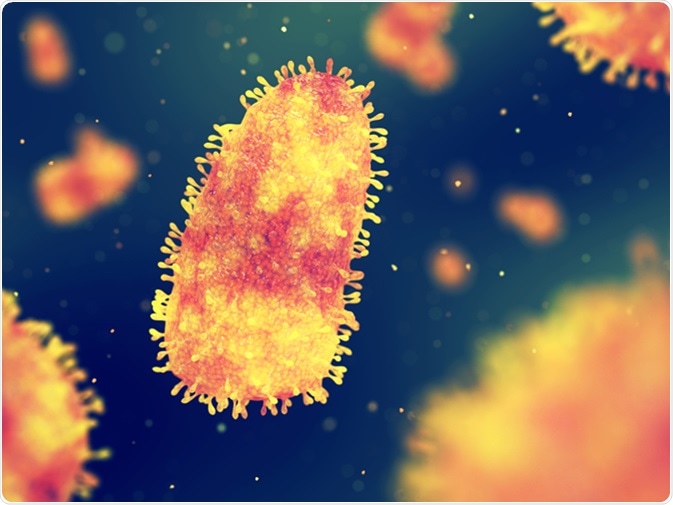 Rabies is a deadly viral disease of the nervous system, Rabies virus infection, 3d illustration. Image Credit: nobeastsofierce / Shutterstock