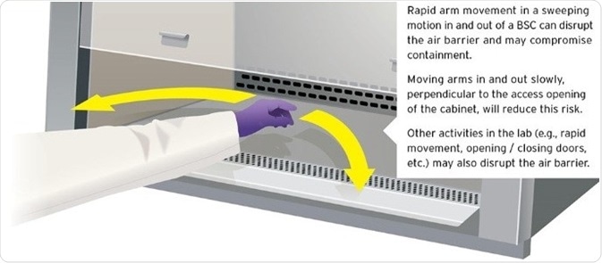 Biological safety cabinet arm movement