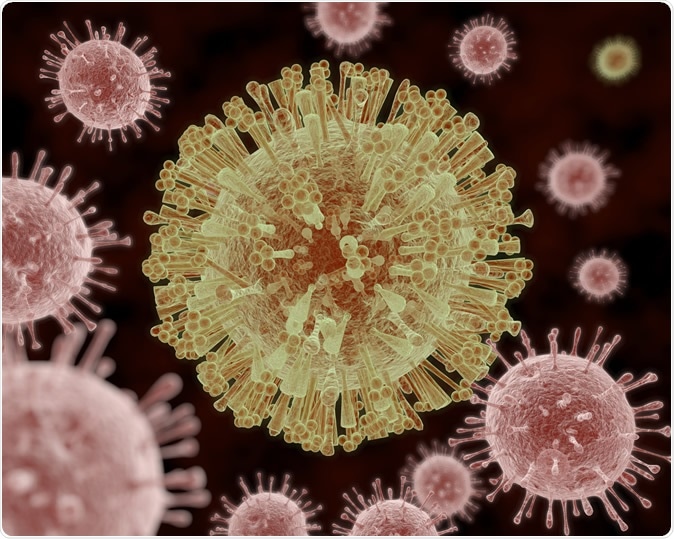 An illustration of the Zika Virus, which symptoms include mild headaches, maculopapular rash, fever, malaise, conjunctivitis, and arthralgia. - Illustration Credit: AuntSpray / SHutterstock