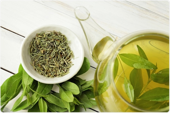 Green tea cup with tea leaves. Image Credit: KMNPhoto / Shutterstock