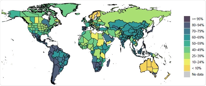 Proportion of the population that self-report always wearing a facemask when outside the home on July 21, 2020.