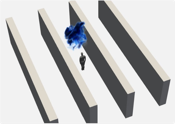 Researchers modeled a situation in which a person coughs down a shelf-restricted corridor typical of grocery stores. Photo: Petteri Peltonen / Aalto University