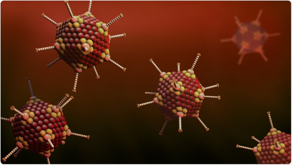 Virus cells of the adenovirus family in icosahedral shape. Image Credit: Christoph Burgstedt / Shutterstock