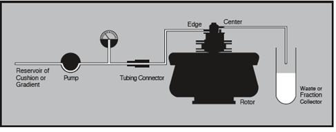 Equipment arrangement for loading and unloading cushion or step gradient.