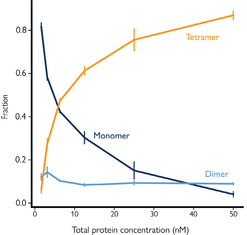 Dilution series showing protein oligomerization under constant CaCl2 concentration