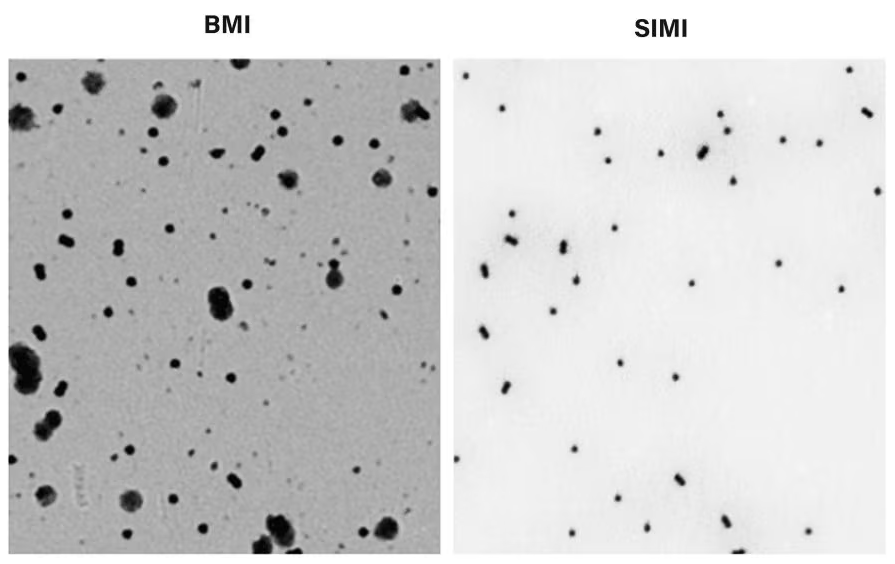 BMI revealing cells and Dynabeads, whereas SIMI reveals only Dynabeads.